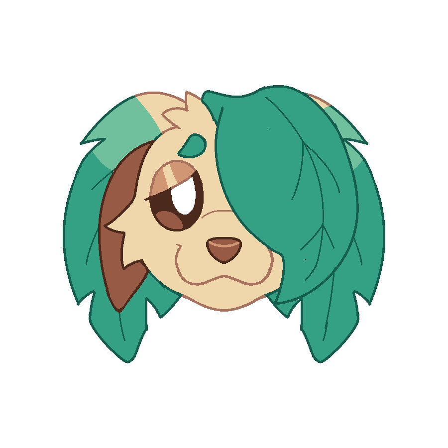 a Leafeon with floppy ears and a leaf covering one eye